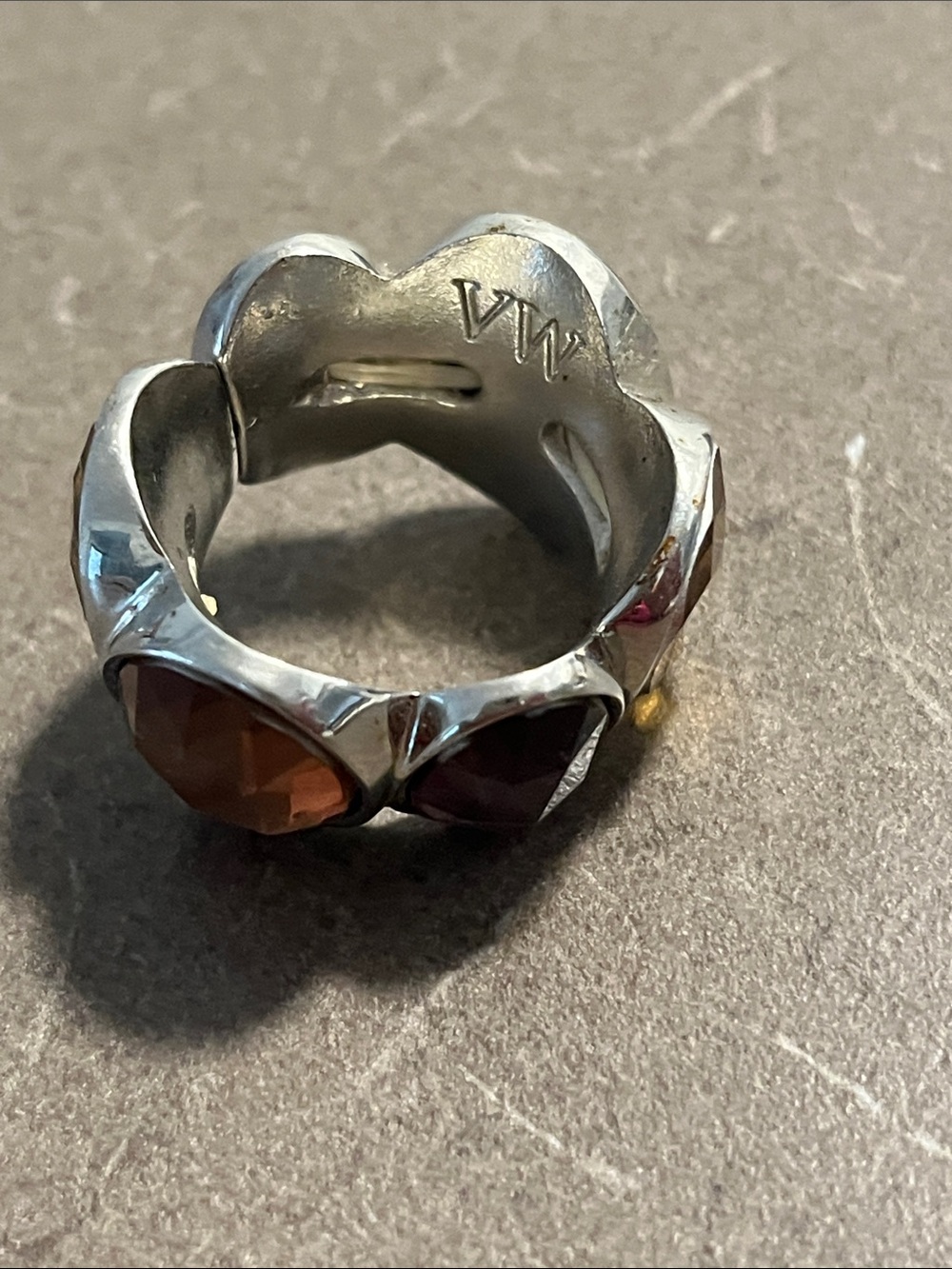 VW marked Silver-tone Multicolor Gemstone Statement Ring - Multi color